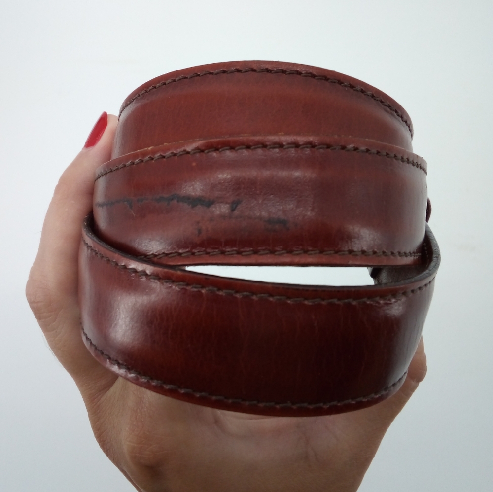 Rare Vintage DOONEY & BOURKE Red Brown Leather Belt Wellington Calf 36 Gold - Picture 4 of 9